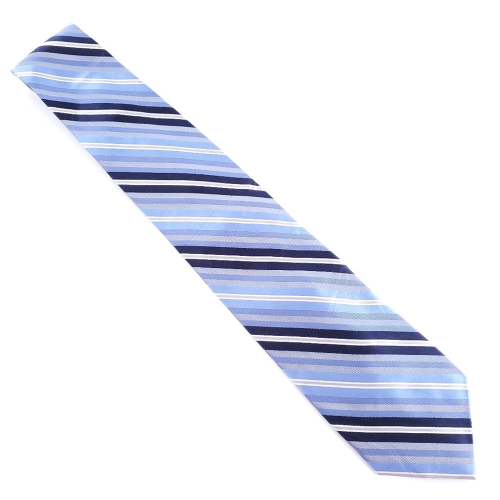 Perry Ellis Portfolio Men 100% Silk Tie Striped Blue Size 61x4 - NWOT